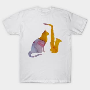 Cat And Saxophone Art T-Shirt